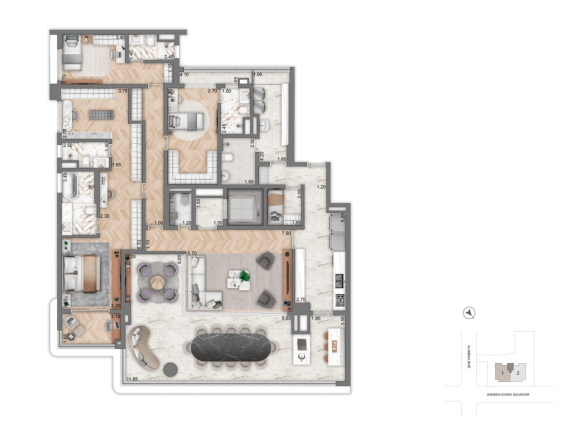Planta Opção 4 de 251 m² com 4 suítes do Aura Moema by Cyrela