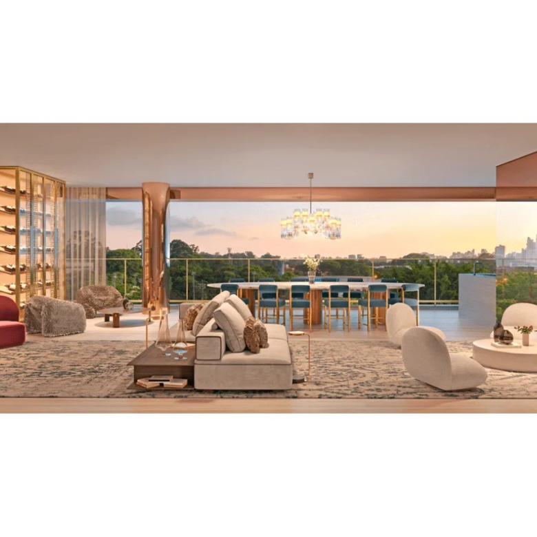 Área social do apartamento de 251 m²