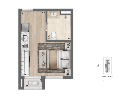 Planta NR de 21,40 m² do Aura Moema by Cyrela Studios
