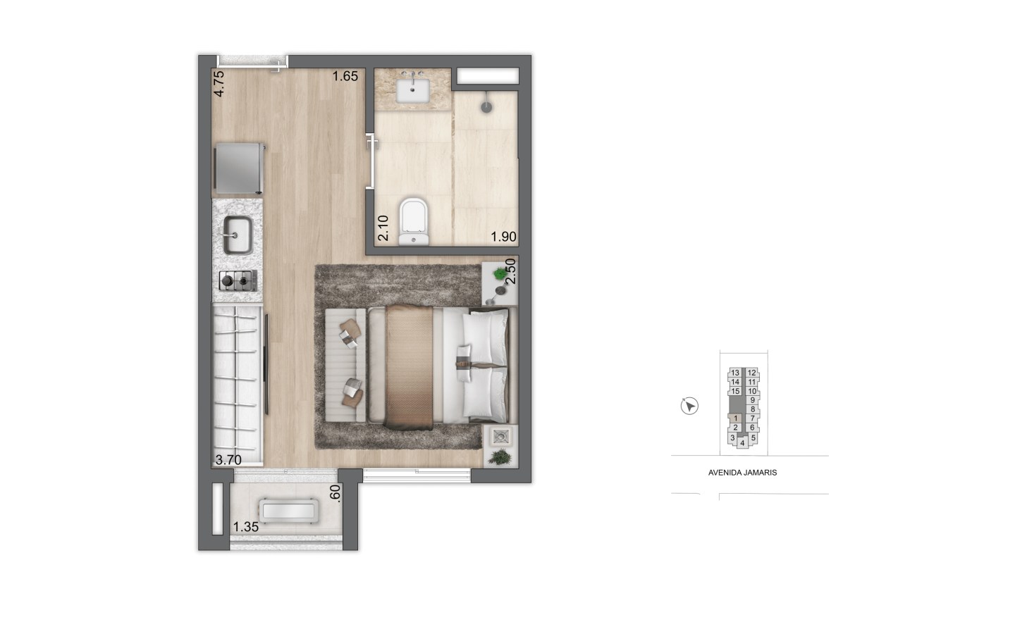 Planta NR de 21,40 m² do Aura Moema by Cyrela Studios
