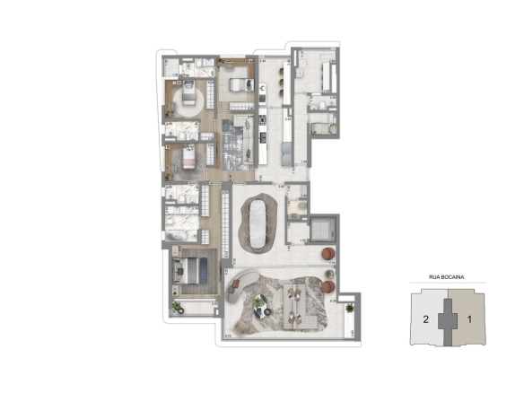 Planta padrão de 259 m² com 4 suítes e sala íntima do Aura Pacaembu by Cyrela