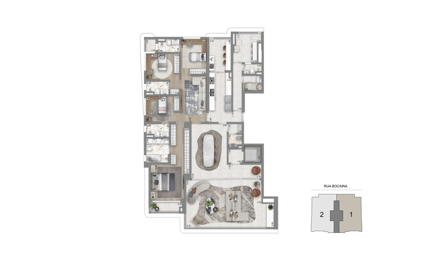 Aura Pacaembu by Cyrela – Atendimento Especializado (11) 4237-8776 Planta padrão de 259 m² com 4 suítes e sala íntima do Aura Pacaembu by Cyrela
