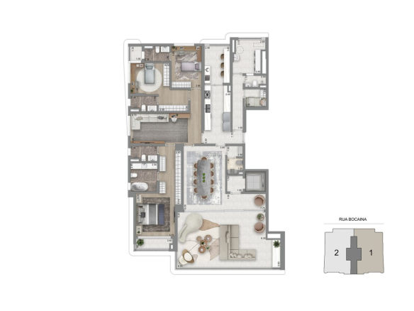 Planta alternativa de 259 m² com 3 suítes e sala íntima ampliada do Aura Pacaembu by Cyrela
