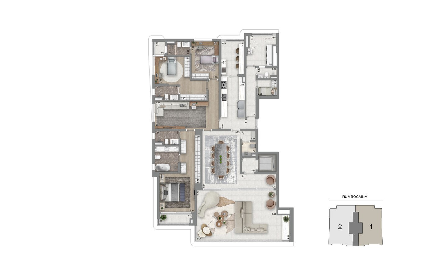 Aura Pacaembu by Cyrela – Atendimento Especializado (11) 4237-8776 Planta alternativa de 259 m² com 3 suítes e sala íntima ampliada do Aura Pacaembu by Cyrela