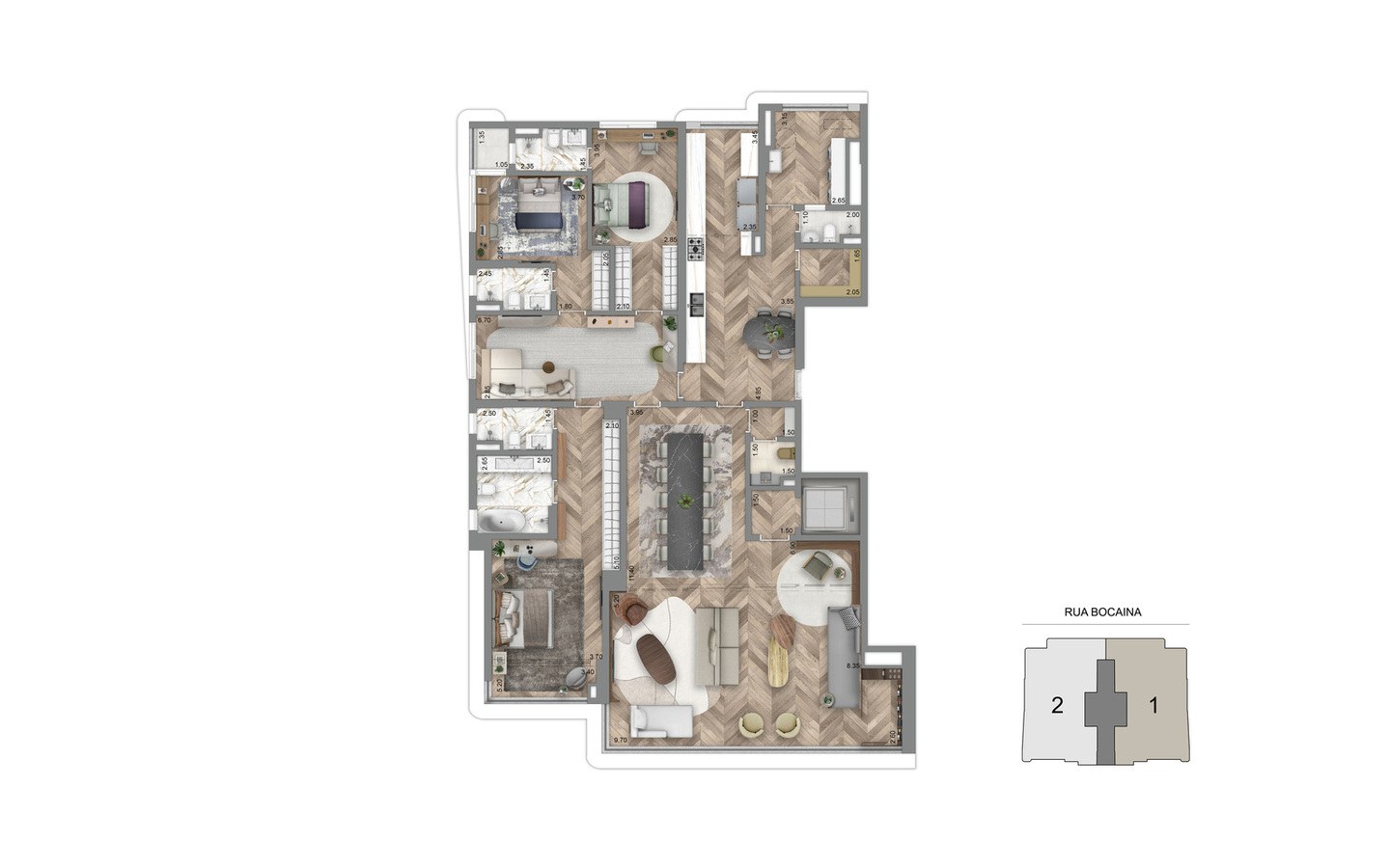 Aura Pacaembu by Cyrela – Atendimento Especializado (11) 4237-8776 Planta alternativa de 259 m² com 3 suítes, cozinha e sala íntima ampliadas do Aura Pacaembu by Cyrela