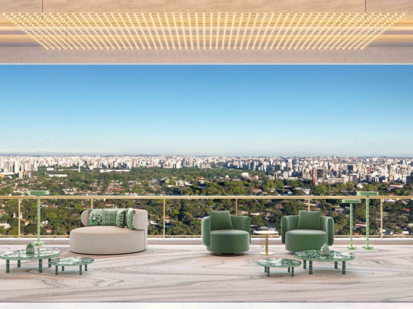 Perspectiva oficial do living do apartamento de 247 m² do CAPRI