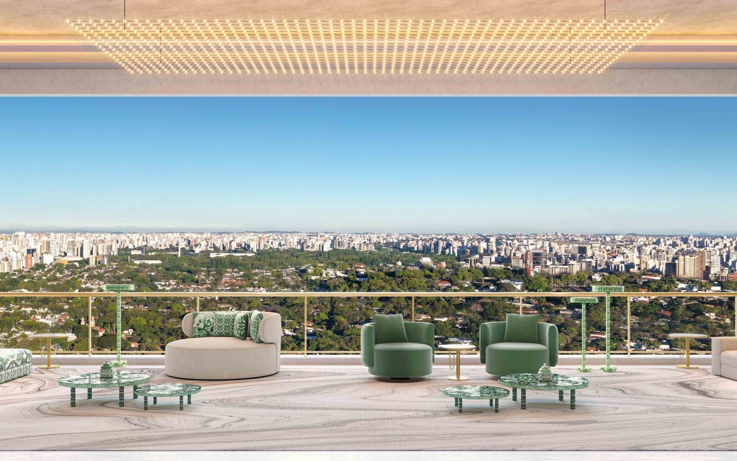 CAPRI Lifestyle by Dolce&Gabbana Casa – Atendimento Especializado (11) 4237-8776 Perspectiva oficial do living do apartamento de 247 m² do CAPRI