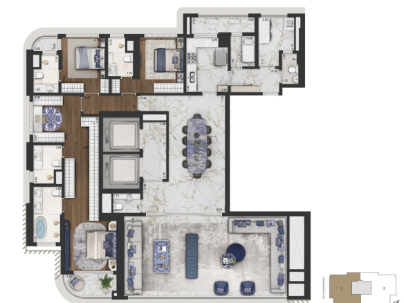 Planta opção 1 de 247 m² do CAPRI Lifestyle by Dolce&Gabbana Casa