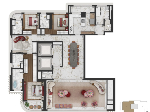 Planta opção 2 de 247 m² do CAPRI Lifestyle by Dolce&Gabbana Casa