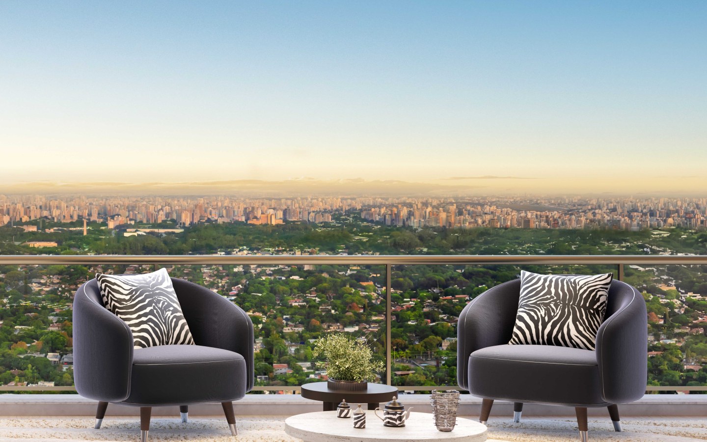 Perspectiva oficial com detalhe do living do apartamento de 279 m² do CAPRI