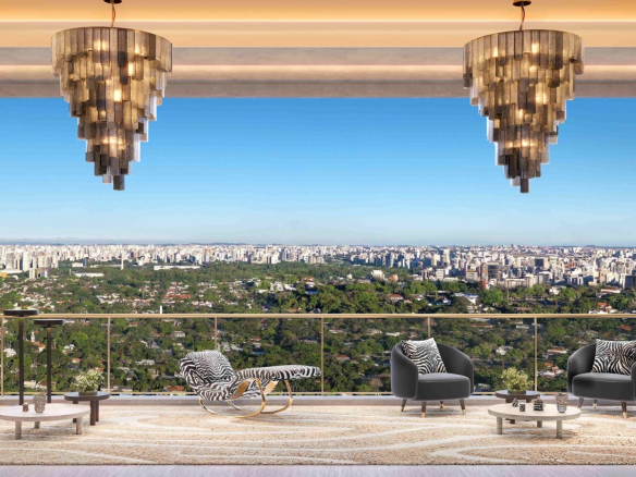 Perspectiva oficial do living do apartamento de 279 m² do CAPRI