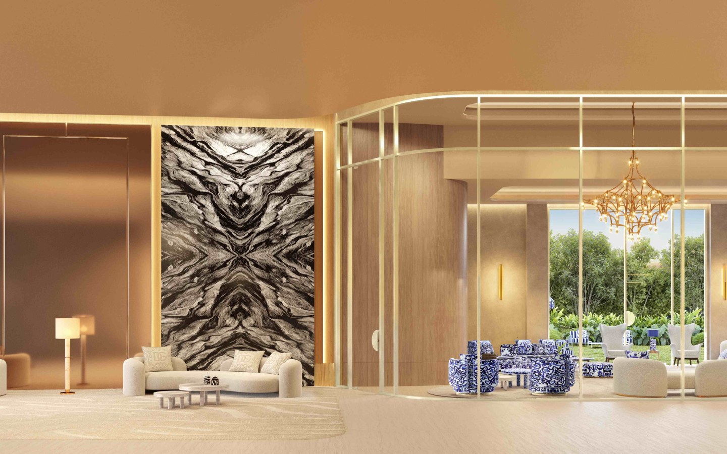 Perspectiva oficial do lobby residencial do CAPRI