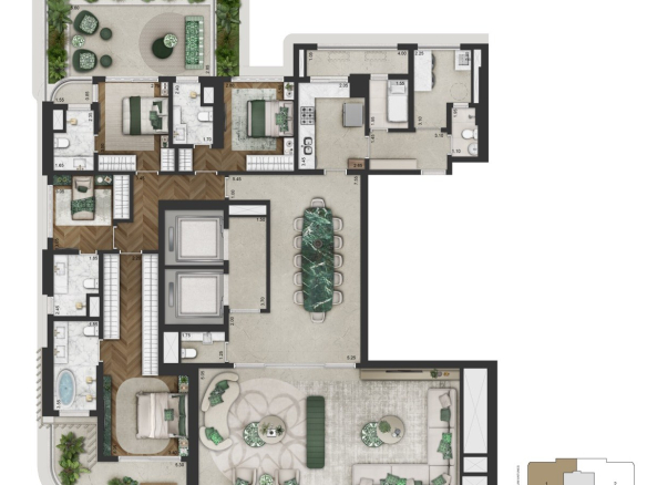 Planta oficial garden de 280 m² no 14º pavimento do CAPRI