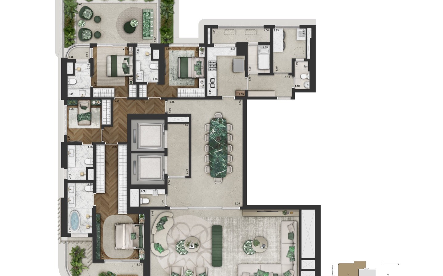 CAPRI Lifestyle by Dolce&Gabbana Casa – Atendimento Especializado (11) 4237-8776 Planta oficial garden de 280 m² no 14º pavimento do CAPRI