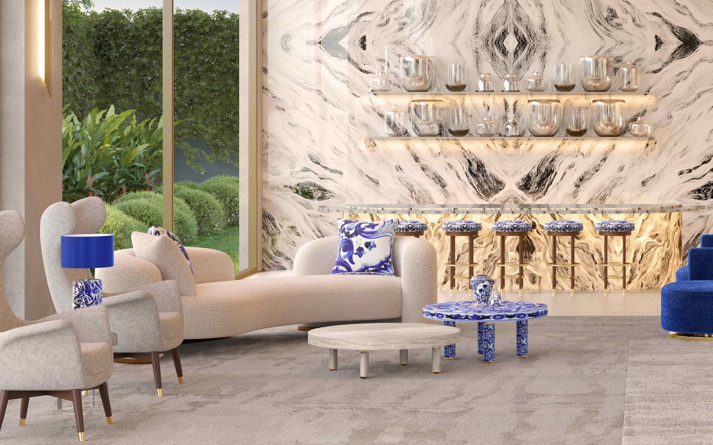 CAPRI Lifestyle by Dolce&Gabbana Casa – Atendimento Especializado (11) 4237-8776 Perspectiva oficial com detalhe do Blue Party Room
