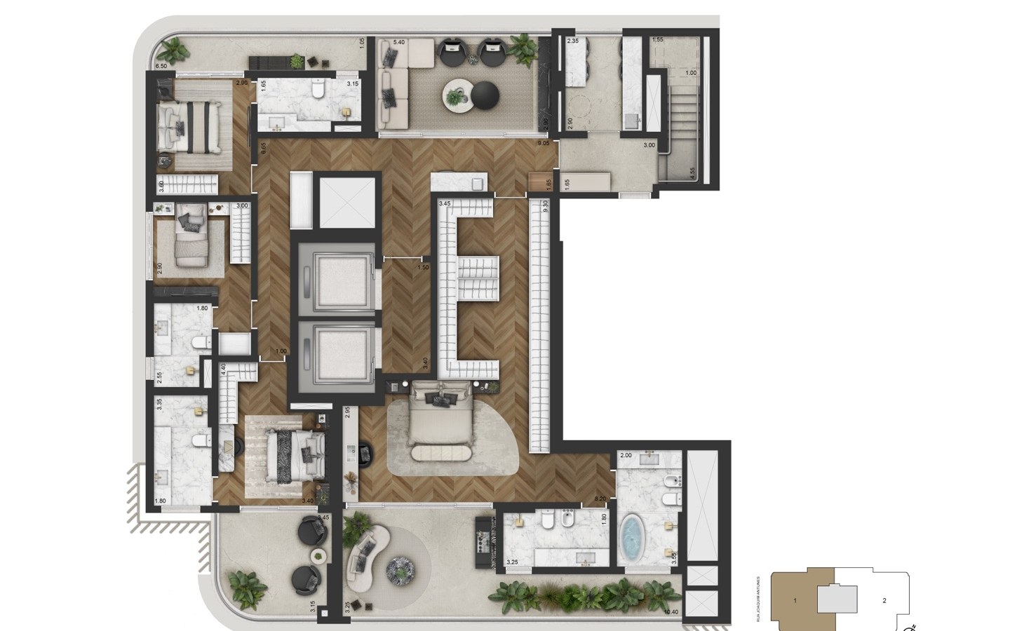 CAPRI Lifestyle by Dolce&Gabbana Casa – Atendimento Especializado (11) 4237-8776 Planta oficial do piso inferior da cobertura duplex de 516 m² do CAPRI