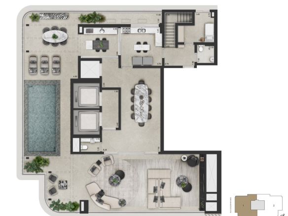 Planta oficial do piso superior da cobertura duplex de 516 m² do CAPRI