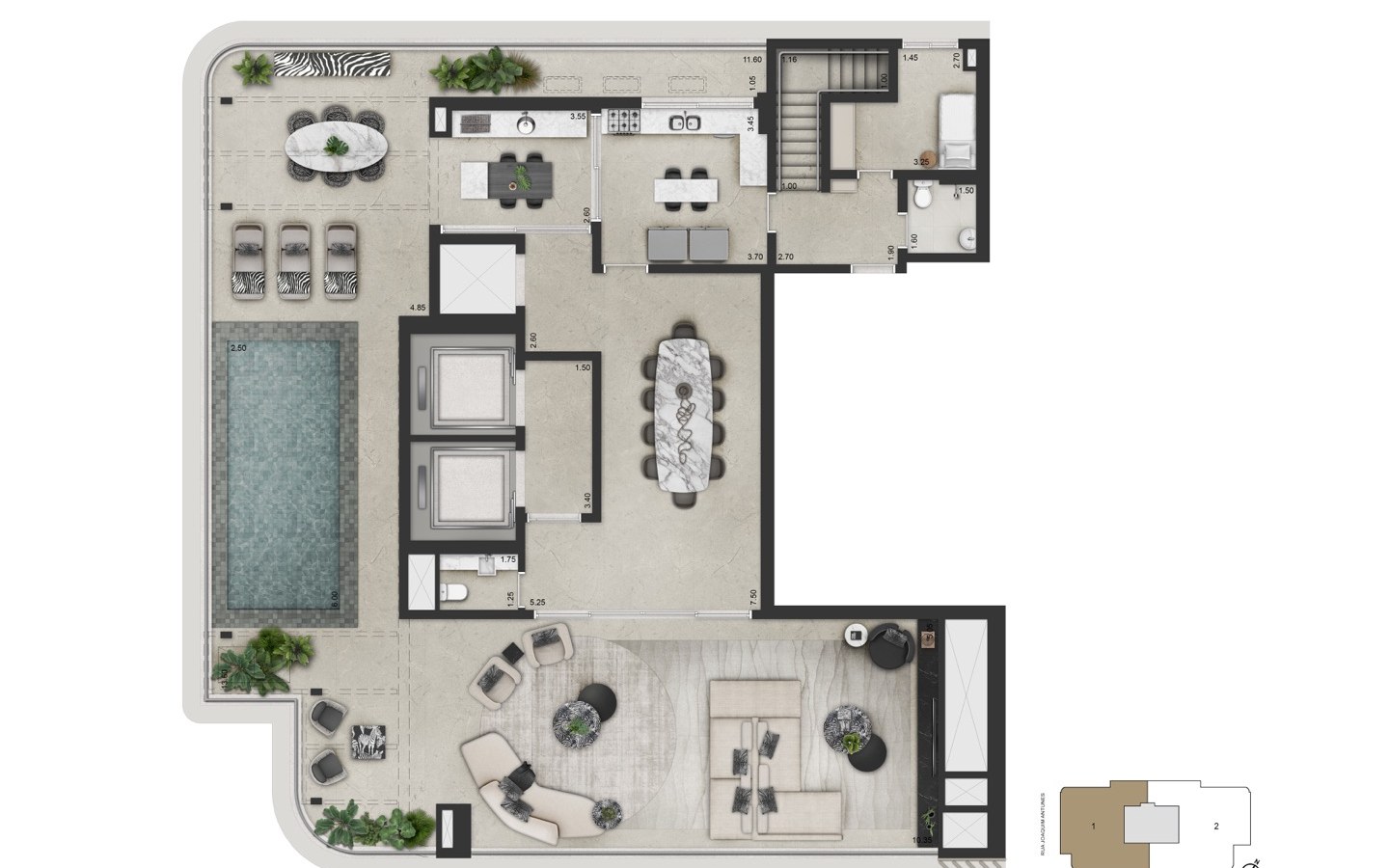 CAPRI Lifestyle by Dolce&Gabbana Casa – Atendimento Especializado (11) 4237-8776 Planta oficial do piso superior da cobertura duplex de 516 m² do CAPRI