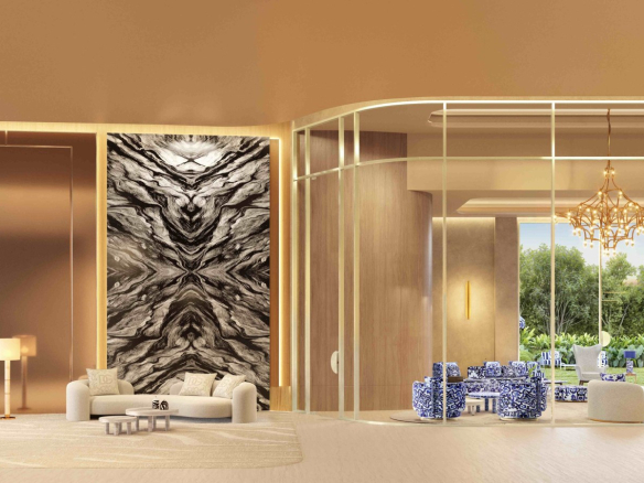 Perspectiva oficial do lobby residencial do CAPRI