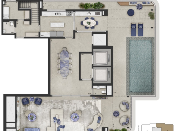 Planta oficial do piso superior da cobertura duplex de 591 m² do CAPRI