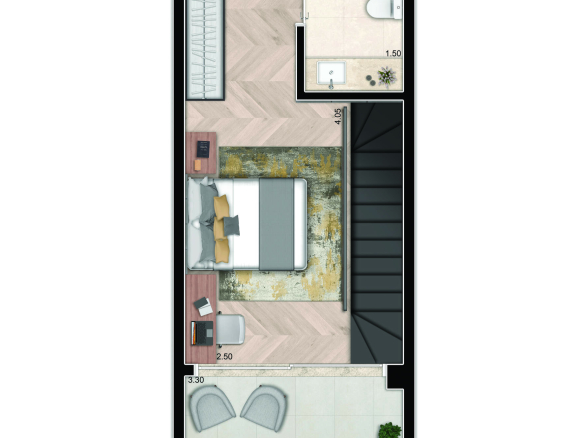 Planta oficial do pavimento superior do duplex de 61 m² do Cyrela For You Moema