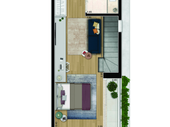 Planta oficial do pavimento superior do duplex de 73 m² do Cyrela For You Moema