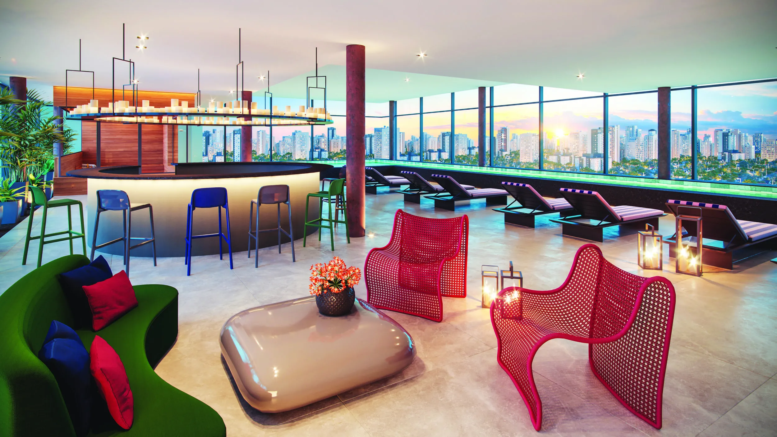 Perspectiva oficial do lounge bar do Cyrela For You Moema