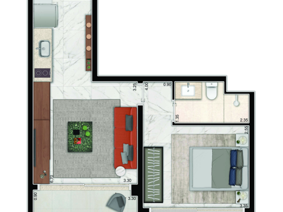 Planta oficial de 43 m² com 1 dormitório do Cyrela For You Moema