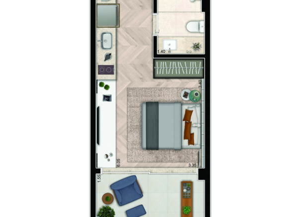 Planta oficial do studio de 29,5 m² do Cyrela For You Moema