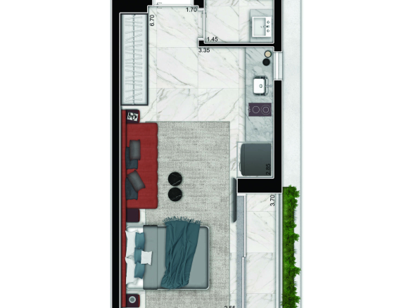Planta oficial do studio de 36 m² do Cyrela For You Moema