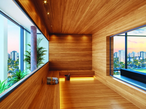 Perspectiva oficial da sauna do Cyrela For You Moema