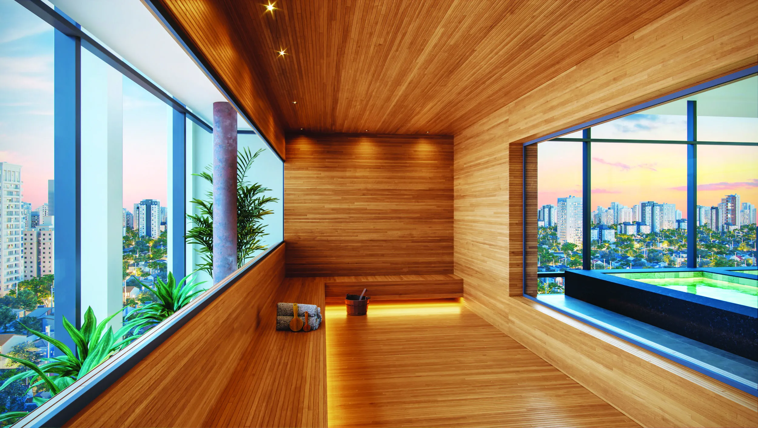 Perspectiva oficial da sauna do Cyrela For You Moema