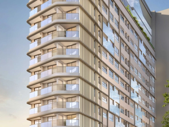 Perspectiva da fachada da torre do Epic Apartments
