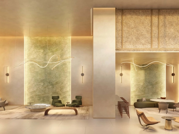 Perspectiva do lobby do Epic Apartments