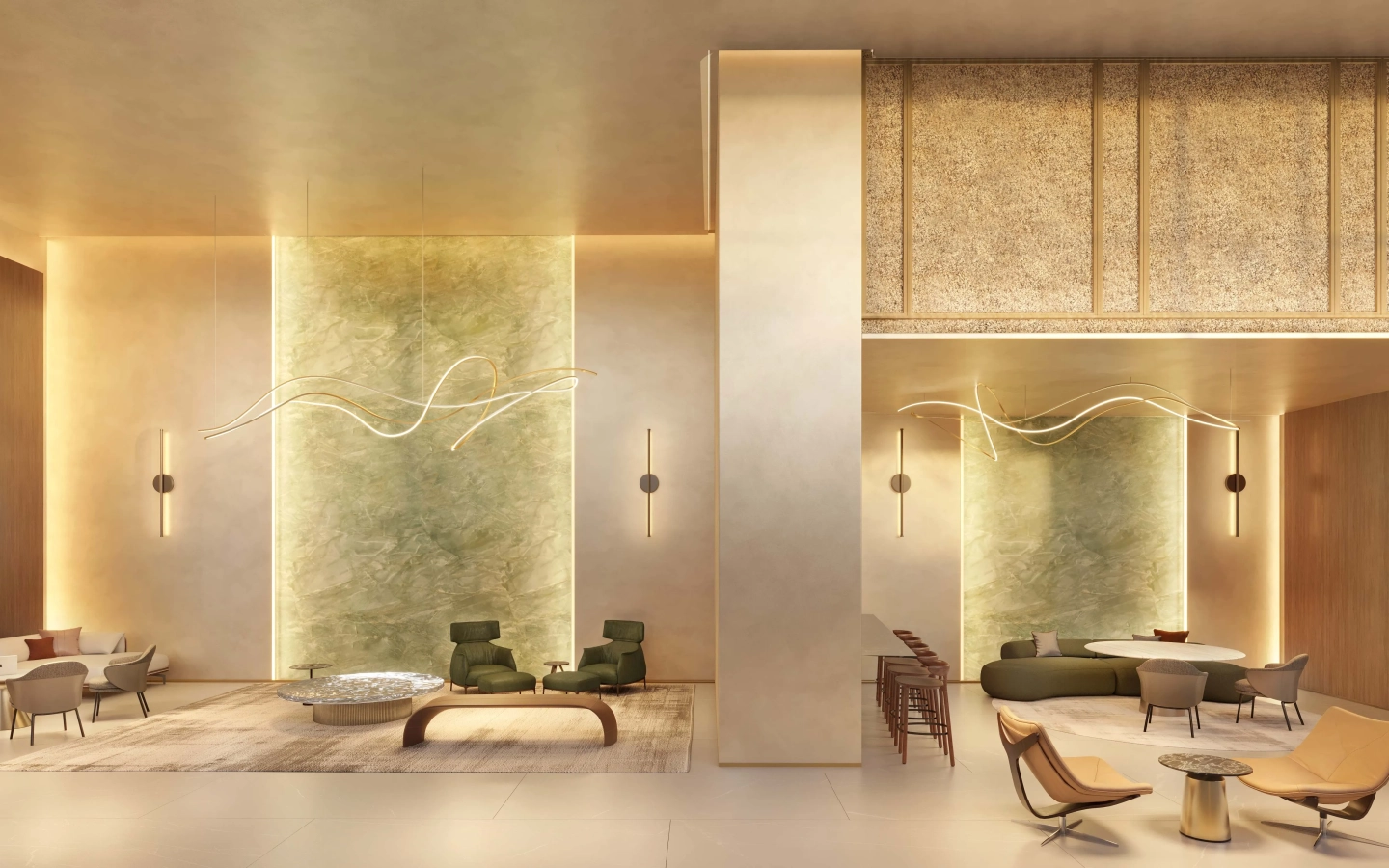 Perspectiva do lobby do Epic Apartments