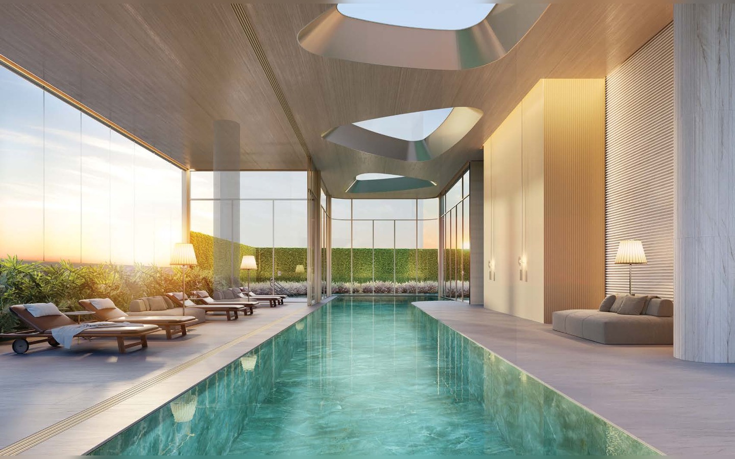 Epic Jardim Europa Design by Pininfarina – Atendimento Especializado (11) 4237-8776 Piscina coberta do Epic Jardim Europa com raia e área de descanso