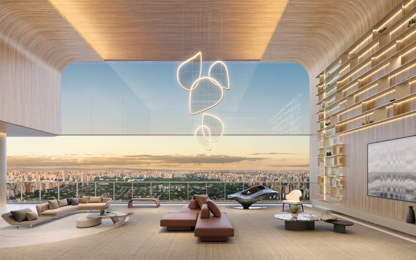 Epic Jardim Europa – Living das casas suspensas Perspectiva do living de uma casa suspensa do Epic Jardim Europa
