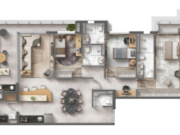 Planta de 122 m² com 3 suítes
