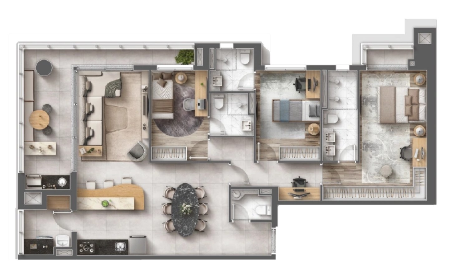 Planta de 122 m² com 3 suítes