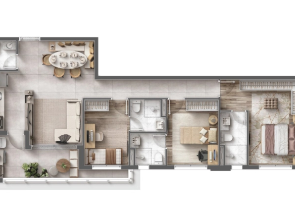 Planta de 88 m² com 3 suítes