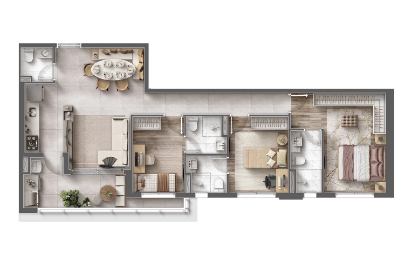 Planta de 88 m² com 3 suítes