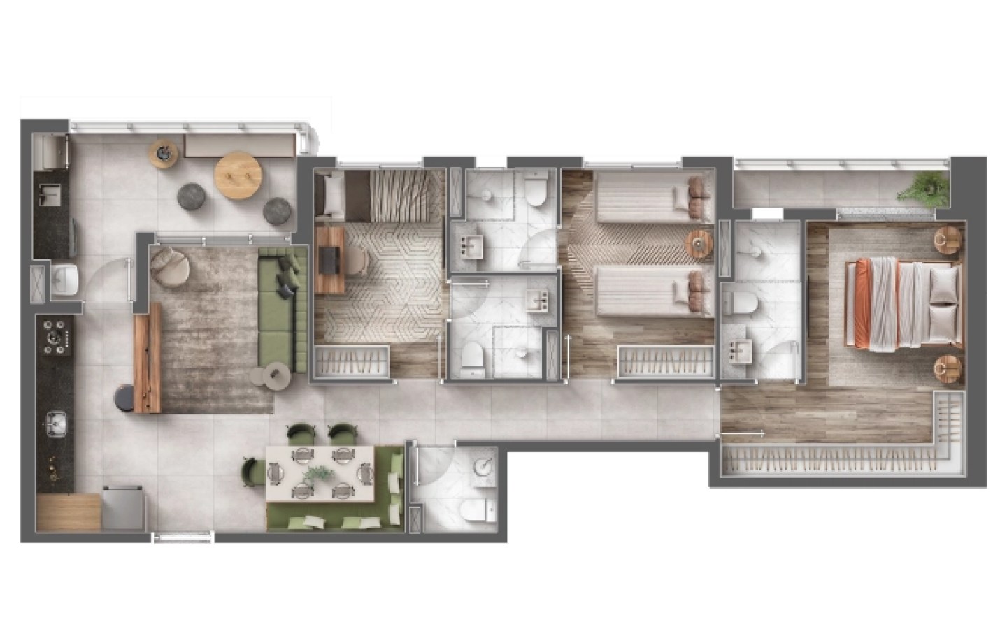 Planta de 93 m² com 3 suítes
