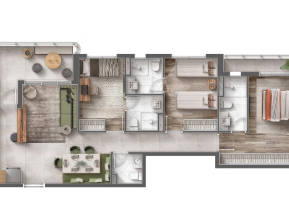 Planta de 93 m² com 3 suítes no Eternity Residence