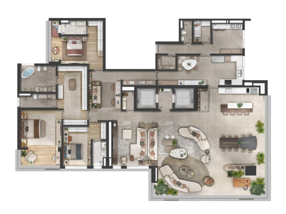 Planta do apartamento decorado de 420 m² do Florà Alphaville