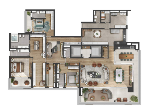 Planta opção 1 do apartamento de 420 m² do Florà Alphaville