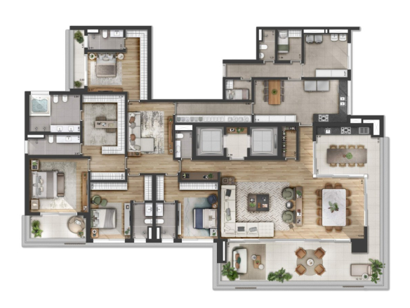 Planta padrão do apartamento tipo de 420 m² do Florà Alphaville