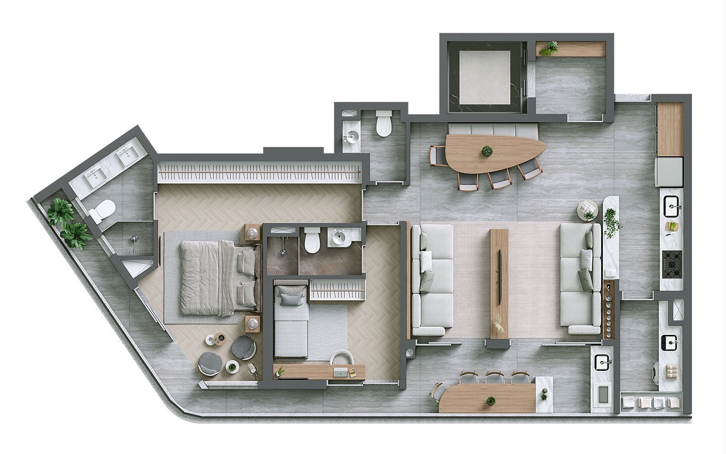 Planta de 110 m² com 2 suítes no Infinity Alphaville