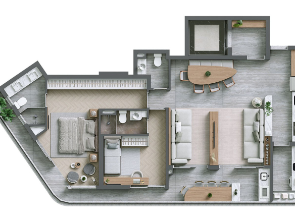 Planta de 110 m² com 2 suítes no Infinity Alphaville
