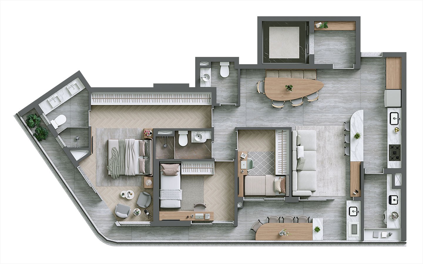 Planta de 110 m² com 3 dormitórios no Infinity Alphaville