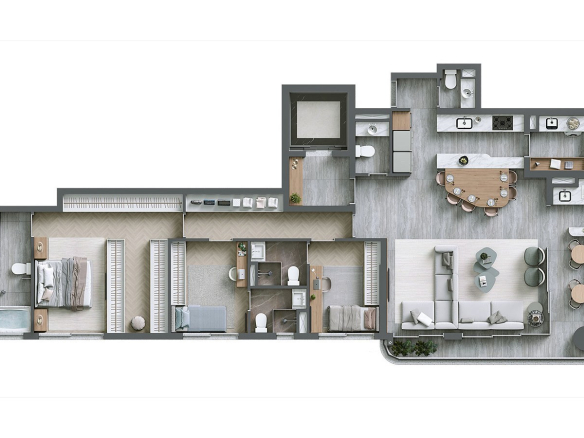 Planta de 142 m² com 3 suítes no Infinity Alphaville